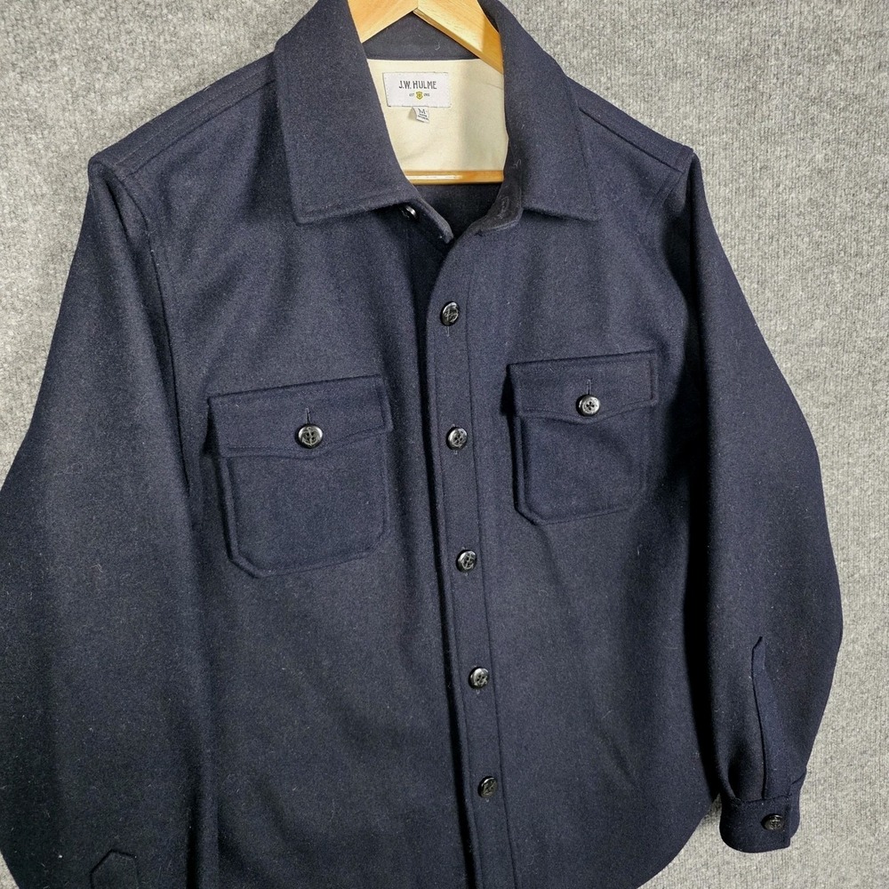 J.W. Hulme Wool Shacket Mens Medium Navy Blue Heavyweight Nautical Shirt Jacket - Picture 2 of 7